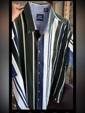 Men’s Button Down Shirt Short Sleeve Cotton Bon Homme 2XB Vtg 90s Multi Color
